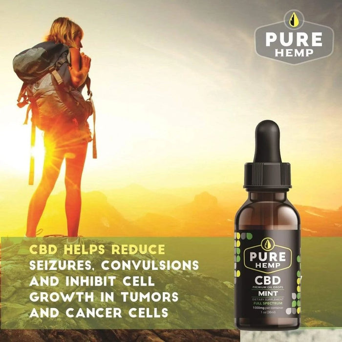 Pure Hemp CBD Full Spectrum Benefits With Hiker In Sunset 